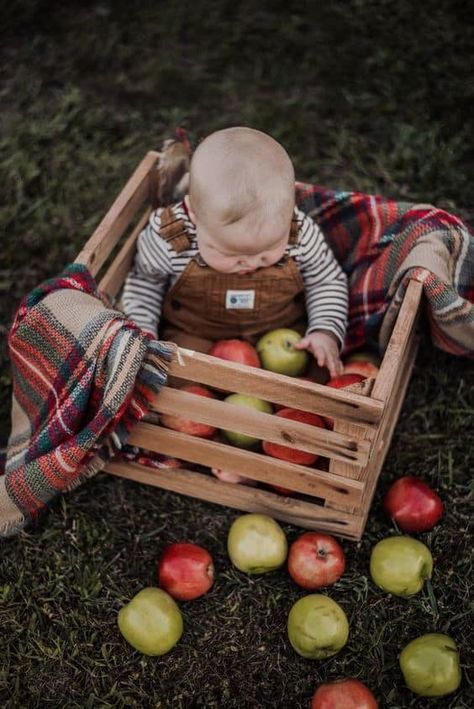 18 Cute Fall Baby Pictures That You Can Take Yourself - Just Simply Mom Fall Baby Photos, Baby Holiday Photos, Fall Baby Pictures, 6 Month Baby Picture Ideas, Photo Bb, Baby Milestones Pictures, Monthly Baby Pictures, Monthly Pictures, Baby Fotografie