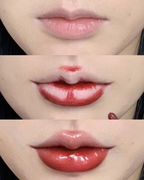 Water Tint, Korean Lips, Red Lipstick Makeup, Lipstick Hacks, Lipstick Tutorial, Anime Makeup, Doll Eye Makeup, Red Lip Makeup, Lip Makeup Tutorial