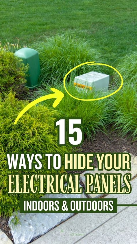 Discover the ultimate guide to ingeniously hide electrical panels and boxes, whether indoors or outdoors. Learn how to seamlessly integrate your electrical panel into your kitchen, living room, laundry room, or bedroom decor. Explore outdoor DIY solutions for concealing electrical boxes in the yard, on the house, or even on your deck. From using mirrors to clever indoor wall ideas, and integrating your electrical box into yard landscape designs, this post is packed with creative solutions. Hide Outside Electric Boxes, Ideas To Hide Electrical Boxes Outside, Water Heater In Laundry Room, Outdoor Electrical Box Cover, Hide Electrical Panel, Hide Cable Box, Cover Electrical Panel, Utility Covers, Hiding Ugly