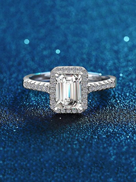 925 Sterling Silver Ring White Diamond London Style Engagement | Etsy Baguette Cut Ring, Moissanite Halo Ring, Wedding Ring For Women, Emerald Wedding Rings, London Style, Emerald Wedding, Emerald Cut Moissanite, Deco Engagement Ring, Zircon Ring