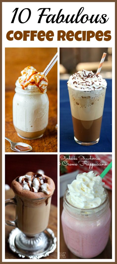 If you love drinking fancy coffees, you can save a lot of money by making your own instead of going to a coffee shop! Check out these 10 fabulous coffee recipes! Cool Coffee Drinks, Random Desserts, Boozy Baking, Coffee Pics, Fancy Coffee Drinks, Cafe Recipes, Ninja Coffee Bar, Starbucks Strawberry, Coffee Tips