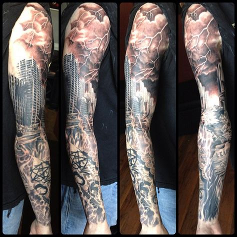 Apocalypse Tattoo, Scary Tattoos, Sleeve Ideas, Trash Polka, Sleeves Ideas, The Apocalypse, Drawings Simple, Sleeve Tattoo, Arm Sleeve