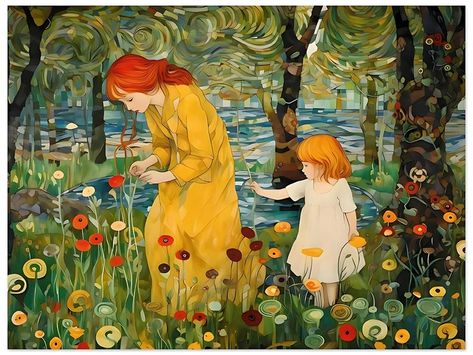 Mother and Daughter, Gustav Klimt, Flower Garden Print, Wall Art, Large Poster, Klimt Design Landscape, Museum Quality Poster, Art Nouveau - Etsy Landscape Museum, Klimt Flower Garden, Beautiful Gardens Landscape, Angel Artwork, Picking Flowers, Design Landscape, Wall Art Large, Garden Print, Large Poster