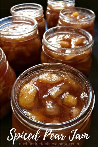 Apple Pear Jam Canning, Pear Jams And Jellies, Spiced Pear Jam Recipe Canning, Apple Pear Jam, Pear Ginger Jam Recipe, Spicy Pear Jam, Spiced Jam Recipes, Spiced Pears Canned, Pear Freezer Jam