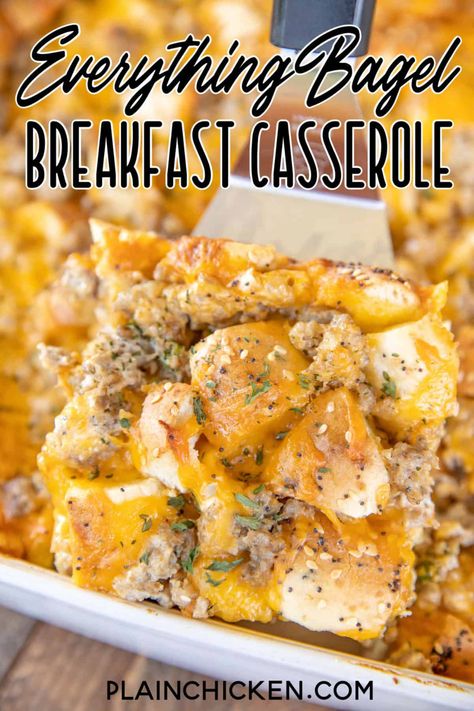 Sausage Cream Cheese Breakfast Casserole, Cream Cheese Breakfast Casserole, Everything Bagel Breakfast Casserole, Bagel Breakfast Casserole, Mini Breakfast Casserole, Cottage Cooking, Breakfast Savory, Breakfast Casserole French Toast, Sausage Cream Cheese