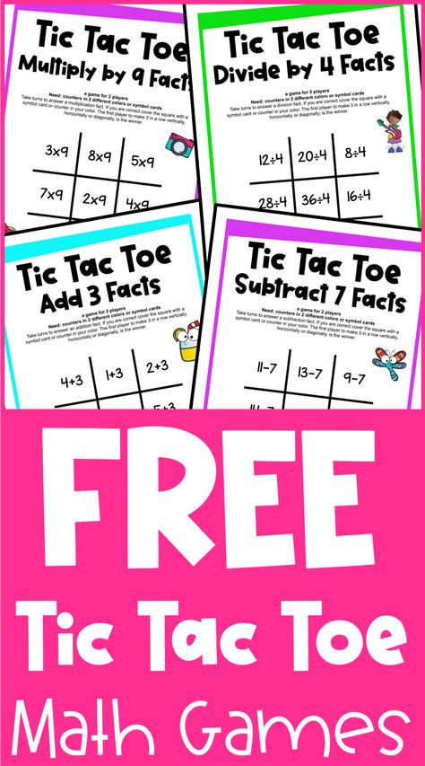 These free tic tac toe math games are the fun way to develop fact fluency! There are games for addition, subtraction, multiplication and division! Math Centers For Third Grade, Math Facts Activities, Math Games For 1st Grade Free Printable, Math Relay Race, Double Digit Math Games, Subtraction Games Third, Free Math Games For Second Grade, Addition Fluency Games, Math Games For Third Grade