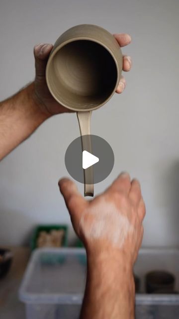 Chris Penny Ceramics on Instagram: "Pulling handles is about knowing when to stop, when to have wet hands and when to have dry hands, and how dry the cup needs to be. It’s all about practice. I think you can get pretty comfortable applying handles in about 3 years … sorry not years I mean weeks 😂… actually it doesn’t take as long as you think. If you keep the starting lump the same each time. And attach as many handles as you can to cups you are making … say 4 handles per cup, then recycle it and repeat a few times. You’ll soon get really comfortable doing it.  I’m thinking about making an actual how to video on this, leave a comment if you think I should… ☺️ #pottery #cups #handles #pullinghandles #potteryvideos #potterystudio #potteryhacks #ceramics" How To Make Pottery Mug Handles, Pulled Handles Pottery, Ceramic Cups Designs, How To Make A Handle For A Mug, How To Make A Clay Cup, Pottery Cup Handles, Diy Pottery Mug Ideas, Pulling Handles Pottery, Ceramic Cup Handles