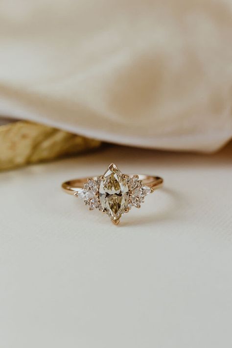 The Monroe 1.23 ct Marquise Champagne Diamond Ring 3 Marquise Diamond Ring, Vintage Marquise Wedding Ring, Engagement Rings Pear Marquise, Engagement Ring Stones Not Diamond, Artsy Engagement Rings Vintage, Pear And Marquise Ring, Vintage Teardrop Engagement Ring, Marquise Cluster Ring, Marque Engagement Rings