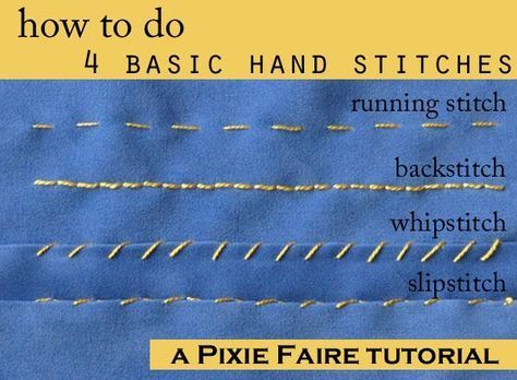 Learn the running stitch, back stitch, whip stitch, and slip stitch -- free tutorials for basic hand sewing success skills! Hand Stitches, Hand Sewing Projects, Whip Stitch, Beginner Sewing Projects Easy, Sewing Stitches, Sewing Class, Running Stitch, Back Stitch, Sewing Projects For Beginners