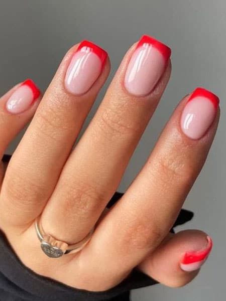 50 Best French Tip Nails to Try in 2022 - The Trend Spotter Red Tip Nails, French Manicure Nails, Cute Gel Nails, Tip Nails, Shellac Nails, Xmas Nails, Dream Nails, Fire Nails, Pretty Acrylic Nails