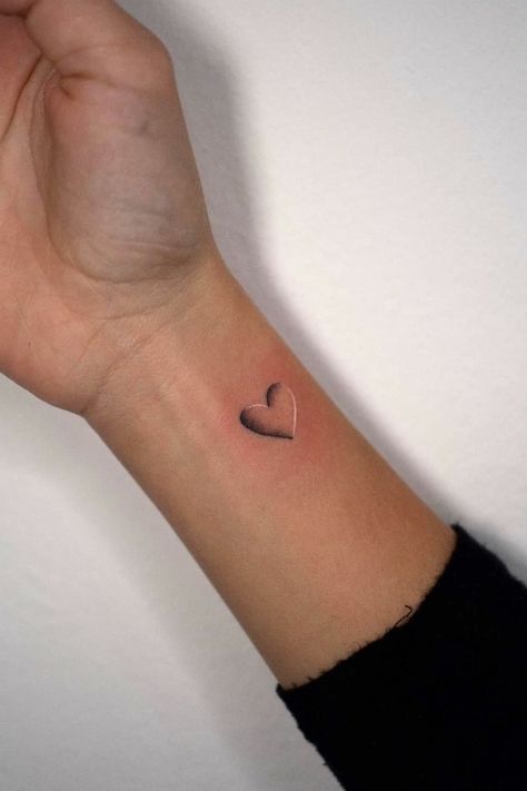 Heart Ideas Tattoo, Small Heart Friendship Tattoo, Heart Within Heart Tattoo, White Simple Tattoo, Simple Small Heart Tattoos, White Heart Tattoo On Wrist, Tattoo Ideas With Hearts, Patch Heart Tattoo, Heart 3d Tattoo