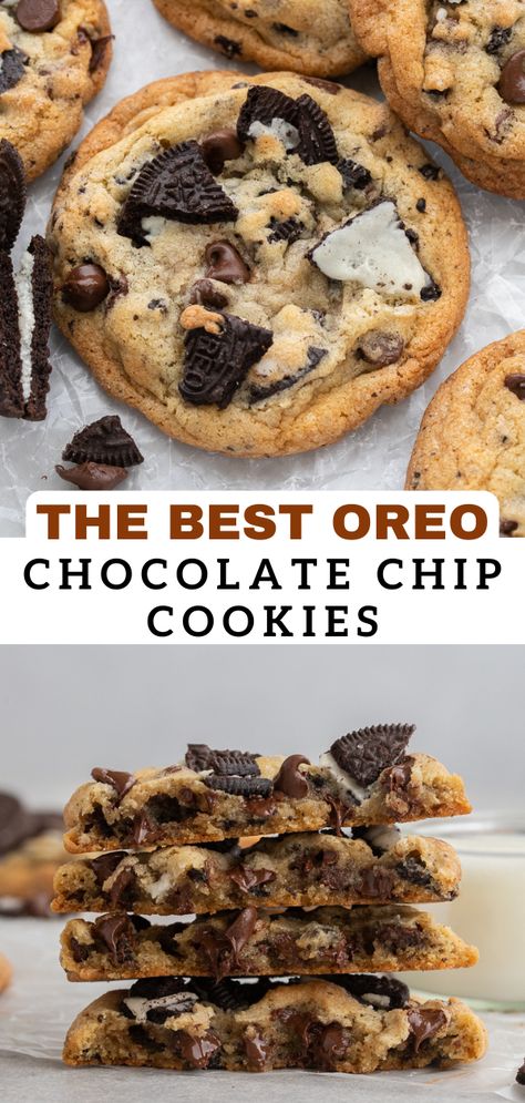 Easy Oreo Chocolate chip Cookies - Lifestyle of a Foodie Oreo White Chocolate Chip Cookies, Oreo Chocolate Chip Cookies Recipe, Chocolate Chip Oreo Cookies, Oreo Chocolate Chip Cookies, Oreo Cookie Recipes, Oreo Stuffed Chocolate Chip Cookies, Vegetarian Cookies, The Best Cookies, Healthy Cookie