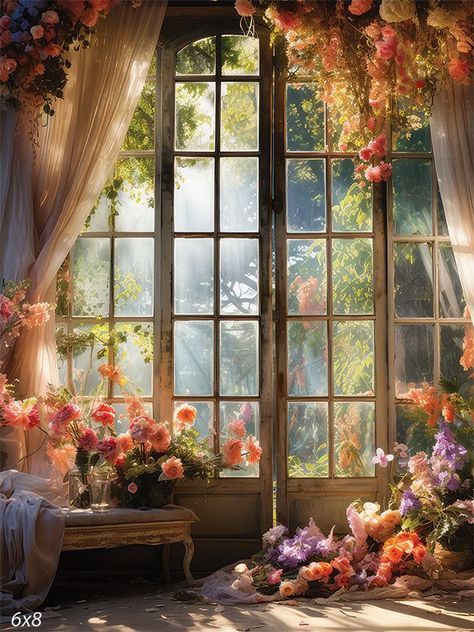 Name - Sunroom Backdrop SKU - CP-8411 Sunroom Garden, Hoop Decor, Studio Photography Backdrop, Photoshoot Background, Tropical Frames, Window Photography, Garden Window, Cascading Flowers, Vintage Window