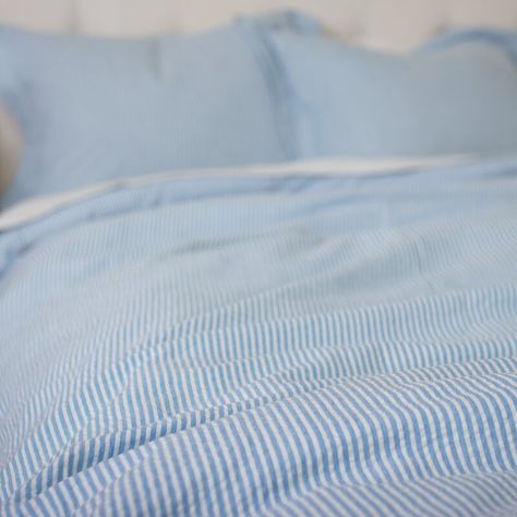 Highland Dunes Reversible Duvet Cover Set | Wayfair Blue Striped Bedding, Seersucker Bedding, Superhero Bedding, Amity Home, Affordable Bedding, Blue Duvet, Striped Duvet Covers, House Details, Perfect Bedding