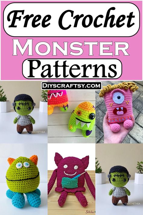 30 Free Crochet Monster Patterns Free Monster Crochet Patterns, Monster Crochet Pattern Free, Crochet Monster Pattern Free, Spooky But Cute, Beanie Hat Crochet Pattern, Monster Slippers, Crochet Monster, Monster Hat, Crochet Monsters