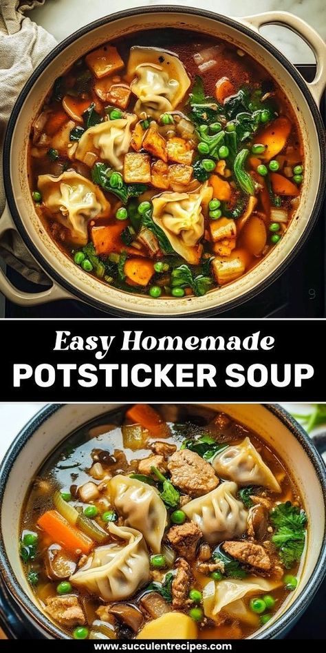 Enjoy the comforting flavors of Potsticker Soup, with tender dumplings, savory broth, and vibrant vegetables in every bite. Ramen With Potstickers, Vegetable Soup Dumplings, Lunch Meal Prep Soup, Soups For The Crockpot, Things To Do With Chicken Broth, Instant Pot Dump Soup, Pot Stickers Soup Recipe, Soup And Salad Ideas, Easy Instapot Soup Recipes Healthy