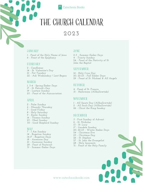 Church Calendar | Spring | catechesisbooks Feast Of The Annunciation, Church Calendar, Bible Learning, Christian Calendar, Christian Holidays, All Saints Day, Holiday Calendar, Holy Cross, Church Ideas