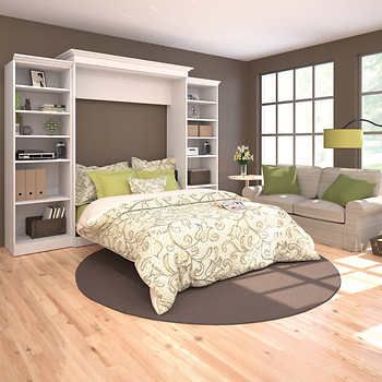 Murphy Bed Ideas, Wall Headboard, Full Murphy Bed, Build A Murphy Bed, Ikea Apartments, Bookshelf Wall, Murphy Bed Ikea, Murphy Bed Desk, Modern Murphy Beds