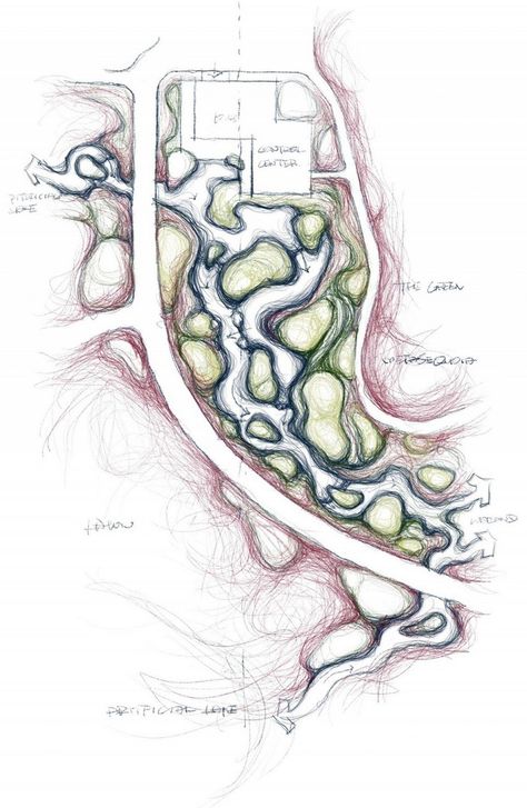 Designing with Serenity: Landscape Sketch Design Wetland Landscape Design, Golf Landscape, Sketch Landscape, Interior Architecture Sketch, Landscape Architecture Plan, Map Sketch, Landscape Design Drawings, Perspective Sketch, Furniture Design Sketches