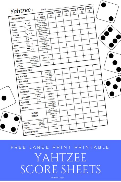 DIY Yard Dice and Printable Yahtzee Score Sheet by The Birch Cottage Yahtzee Score Card, Yahtzee Score Sheets, Ice Ideas, Yard Yahtzee, Family Games Indoor, Yard Dice, Hello Gift, Yard Game, Diy Yard Games