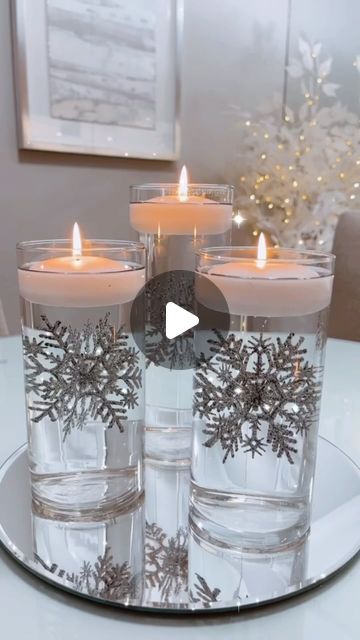 Rocio Ruiz on Instagram: "Christmas in July ❄️" Christmas Floating Candles, Floating Candle Centerpieces Diy, Snowflake Centerpieces, Diy Floating Candles, Floating Candle Centerpieces, Candles Diy, Christmas Candle Decorations, Christmas Centerpieces Diy, Christmas Tabletop