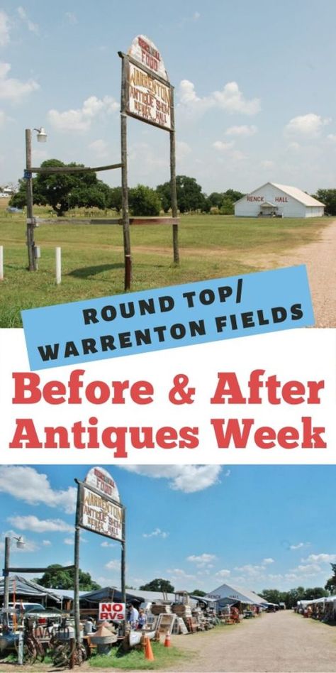 Round Top/Warrenton Before  After Have you ever wondered what Round Top looks like when the fields are empty? This is a great look at the change that Round Top Antiques Week brings to the small Texas town! #roundtopwarrenton #antiquesweek #fleamarket Round Top Texas Antiques, Round Top Antiques, Round Top Texas, Thrift Store Diy, Upcycling Projects, Texas Towns, Flea Market Style, Treasure Crafts, Budget Friendly Decor