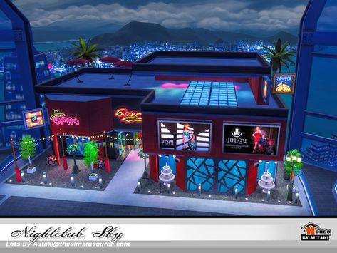 Nightclub Exterior Design, Night Club Exterior, Nightclub Exterior, Club Exterior, Club Building, Resort Plan, Sims Houses, Sims Builds, Nightclub Design