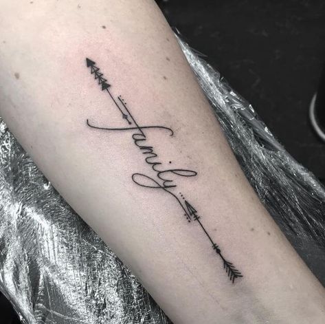 Family Tattoos Tattoos With The Word Family, Tattoo For My Family, Tiny Family Tattoos, Family Word Tattoo, Tattoos That Say Family, Word Family Tattoo Ideas, Family Writing Tattoos, Family Text Tattoo, Family Written Tattoo