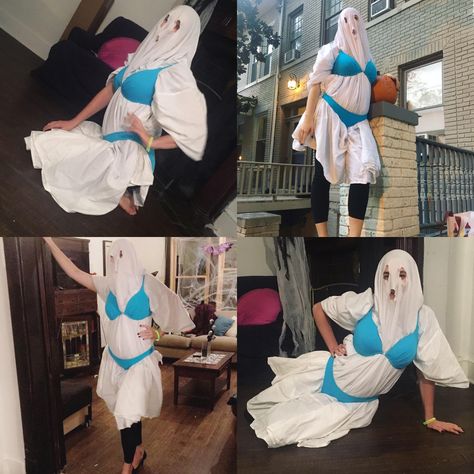 Easy last minute sexy ghost Halloween costume #halloween #ghost #costume #sexyghost #sexyghostcostume #easycostume #easyhalloweencostume #lastminutehalloweencostume #funnycostume #sillycostume #sexycostume #halloweencostume Halloween Costume Meme, Costumes For Best Friends, Diy Adult Halloween Costumes, Funny Group Halloween Costumes, Halloween Ghost Costume, Easy Funny Halloween Costumes, Cute Group Halloween Costumes, Ghost Halloween Costume, Matching Halloween Costumes