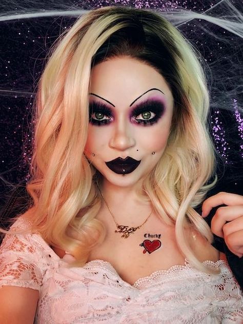 Scifi Makeup, Horror Movie Makeup, Chuckys Bride, Halloween Makeup Ideas Easy, Bride Of Chucky Makeup, Pretty Halloween Makeup, Chucky Makeup, Simple Cat Makeup, Tiffany Chucky