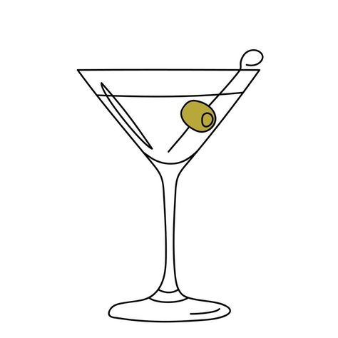 Martini Glass Tattoos, Martini Glass Illustration, Martini Sketch, Alcohol Tattoos, Martini Glass Drawing, Martini Drawing, Wine Glass Illustration, Olive Cocktail, Letter Stationery