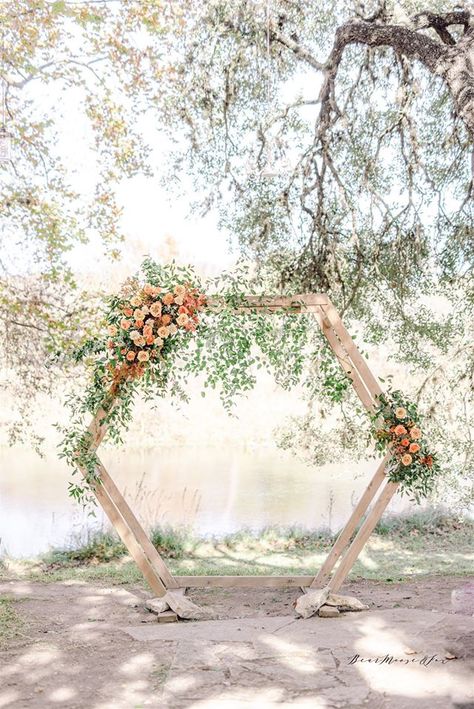 Wedding Flowers At Alter, Flower Arbour Wedding, Wildflower Wedding Arch, Hexagon Arch, Spring Wedding Color Palette, Wedding Arbors, Hexagon Wedding, Young Wedding, Wedding Floral Design