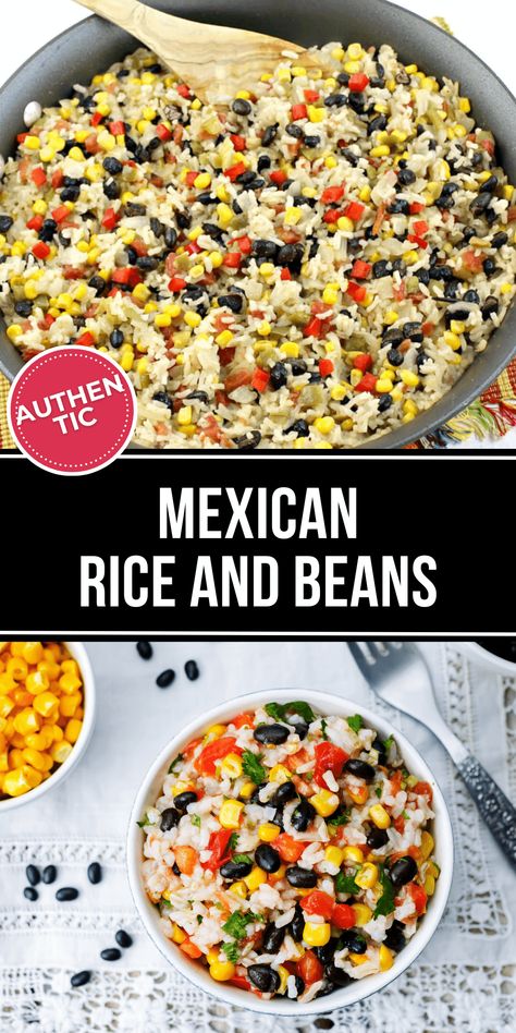 Mexican Rice and Beans is the easiest meal ever. This recipe is filled with bell peppers, black beans, corn, and lime. It's so good! White Beans And Rice Recipes, Rice Beans Corn Recipe, Best Beans And Rice Recipe, Mexican Rice With Corn, Sante Fe Rice And Beans Recipe, Beans And Rice Mexican, Black Beans And Rice Recipe Mexican, Bean And Rice Bowl, White Rice And Beans Recipe