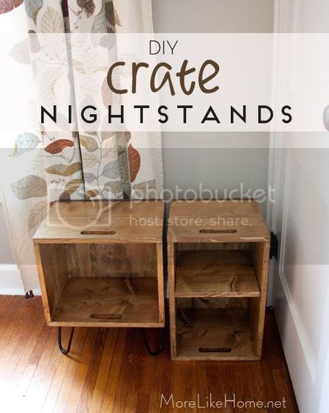 Crate Nightstand Diy, Diy Night Stands, Diy Night Stand, Nightstand Diy, Crate Nightstand, Nightstand Plans, Diy Decoration Ideas, Diy Crate, Crate Diy