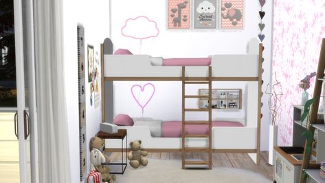 The Sims 4: TWIN ROOM | NewportIncluded: Globe | Rug | Clock • For more Custom Content… WCIF FRIENDLY. • Room downloadable from the Sims 4 Gallery • OriginID: modelsims4 • You need all the custom... Toddler Hair Sims 4, Twin Girl Bedrooms, Sims Rooms, 4 Bunk Beds, Twin Room, Sims 4 Gallery, Sims 4 Bedroom, Sims 4 Clutter, Kids Loft Beds