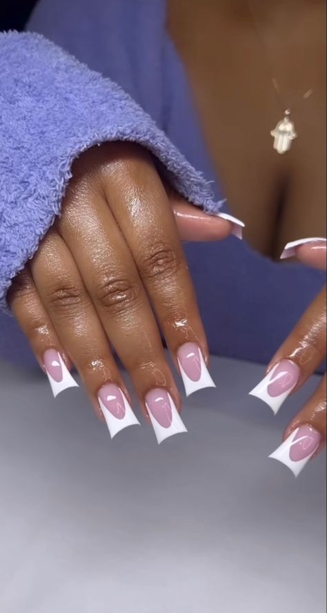 White French Tip Duck Nails, Duck Tips, Hard Nails, Duck Nails, Colored Acrylic Nails, French Tip Acrylic Nails, French Acrylic Nails, Short Square Acrylic Nails, Exotic Nails