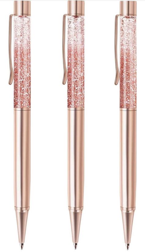 ZZTX 3 Pcs Rose Gold Ballpoint Pens Metal Pen Bling Dynamic Liquid Sand Pen With Refills Black Ink Office Supplies Gift Pens For Christmas Wedding Birthday Wfh Office, Rose Gold Office, Rose Gold Pen, Gold Planner, Office Supplies Gift, Gold Desk, Flower Pens, Boss Office, Shopping Haul