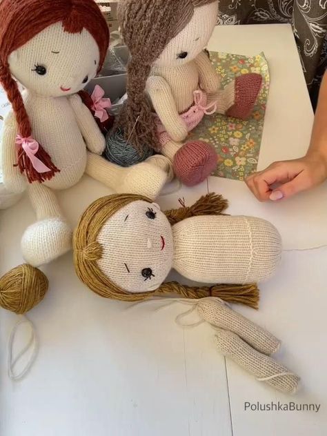 Knitted Doll Pattern + Video Bonus! by Polushkabunny [Video] | Knitted doll patterns, Diy rag dolls, Knitted dolls free Bunny Patterns, Knitting Dolls Free Patterns, Knitted Dolls Free, Dolls Handmade Diy, Diy Rag Dolls, Knitting Doll, Dolls Pattern, Knitted Doll Patterns, Learn To Knit