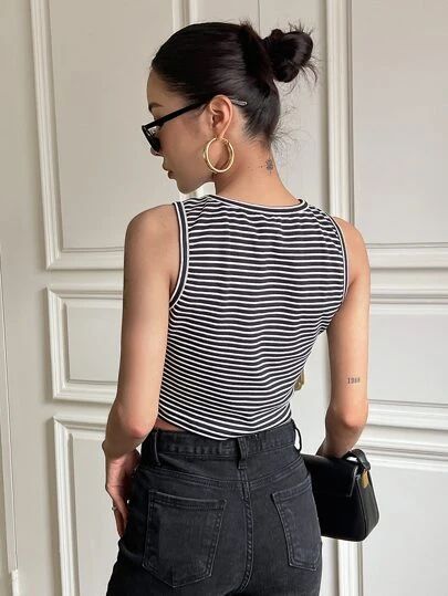 DAZY NEW IN 15 DAYS | Fashion DAZY NEW IN 15 DAYS | SHEIN USA Casual Crop Top With Ribbed Tank Straps, Striped Fitted Tank Top For Day Out, Everyday Black Ribbed Tank Top, Fitted Striped Tank Top, Fitted Striped Crop Top Tank, Tank Top Cami, Crop Tank, Cropped Tank Top, One Shoulder Blouse