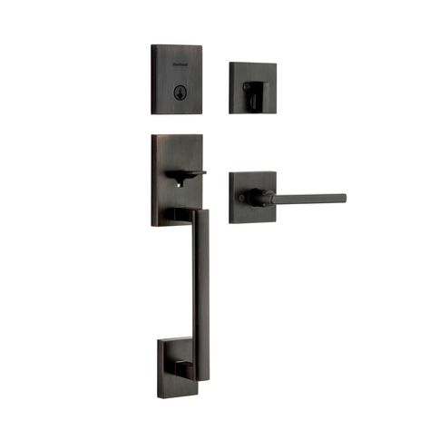 Kwikset San Clemente Low Profile Venetian Bronze Single Cylinder Entry Door Handleset with Halifax Lever featuring SmartKey Front Door Handleset, Black Entry Doors, Latches Hardware, Entry Door Handles, Bronze Highlights, Front Door Locks, Wood Front Doors, Rustic Doors, Door Levers