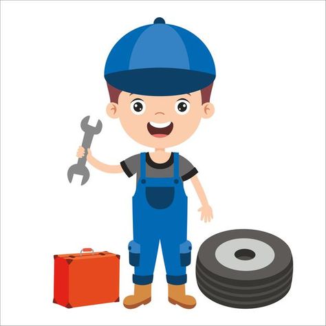 Cartoon drawing of a repairman | Premium Vector #Freepik #vector #car #technology #man #work Mechanics Drawing, Mechanical Workshop, Car Technology, Cartoon Boy, Man Character, Busy Toddler, Teaching Aids, Cartoon Drawing, Kids Story Books