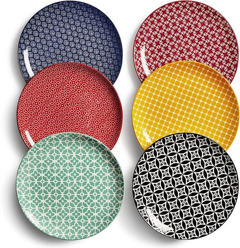 DOWAN 8.5" Colorful Salad Plates - Set of 6, Ceramic Dinner Plates for Pasta, Pancakes, Steak - Serving Plates for Party, Wedding, Easter, Restaurant, Picnic - Dishwasher & Microwave Safe Ceramic Dinner Plates, Salad Pasta, Colorful Salads, Colorful Ceramics, Fancy Dinner, Dinner Plate Sets, Pasta Bowls, Dessert Plates, Dessert Plate