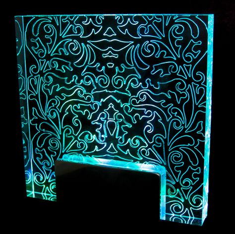 Jona Hoad: Making Light Of Design Laser Acrylic, Bath Screen, Laser Cut Screens, Acrylic Lamp, Colored Led Lights, Dremel Projects, Glass Engraving, Glass Installation, Engraving Ideas