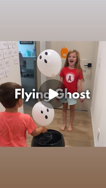 Whitney Berg | Activities for Kids 💕 on Instagram: "FLYING GHOST 🎈👻🪭

Let’s turn 2 minutes into 20 with this superrrrr easy activity! 🙌🎉✨

Just blow up a balloon, draw a ghost face on it, and put it over a vortex fan facing upwards! 

Then watch as it turns into a flying ghost! 🤯🤩👻

You can make pumpkins with orange balloons or Frankenstein with green as well! 🎃💚

Want more fun and easy activity ideas? Follow @wingitwithwhit for mom hacks every Monday, daily activities for kids, and tonssssss of Halloween themed fun coming soon! (Don’t forget to sign up for our Halloween ebook too!) 

Activities for kids, at home play, at home activities, balloons, ghost balloons, ghost activity, easy activities for kids, diy activities, science activity, learning through play, at home learning, Daily Activities For Kids, Draw A Ghost, Easy Activities For Kids, Ghost Balloons, Activities For Kids At Home, At Home Activities, Flying Ghost, Ghost Games, Orange Balloons