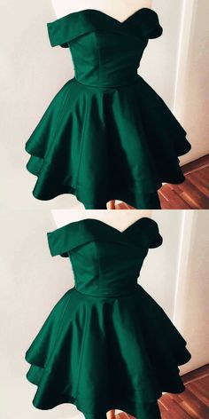 Short Satin V Neck O Dresses For 8th Grade Graduation, Homecoming Dresses Satin, Anik Anik, Off The Shoulder Homecoming Dress, Green Gowns, Emerald Green Satin Dress, Emerald Green Prom Dress, Elegant Dresses Short, Short Satin