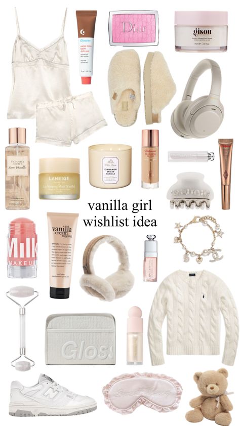 Vanilla Girl Makeup Products, Basic Vanilla Girl, Vanilla Aesthetic Sent, Vanilla Girl Wishlist, Wishlist Idea, Vanila Girl Aesthtic, Glow Up Aesthetic, Vinilla Girl Wallapaper, Glow Up Checklist