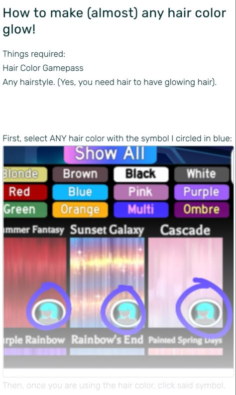 Roblox Royale High Hair Colors, Royale High Curly Hair Combos, Royal High Hair Colors, Royale High Hair Colors, Rh Pfp, Rh Concepts, Vine Decal, Rh Hacks, Neon Hair Color