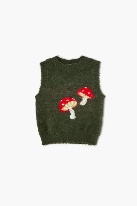 Mushroom Sweater Vest, Mushroom Sweater, Mushroom Graphic, Best Sweaters, Forever 21 Girls, Sweaters And Cardigans, Graphic Sweaters, Boys Sweaters, Craft Business