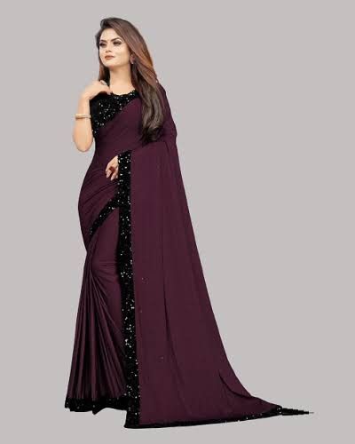 Glitter Saree, Lycra Saree, Black Velvet Blouse, Dark Purple Color, Modern Saree, Georgette Blouse, Georgette Saree, Stylish Dress Designs, Saree Look