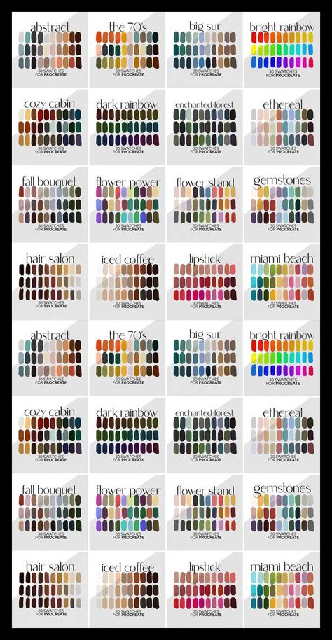 25 Color Palettes, Color Palette Names Inspiration, How To Get Procreate For Free, Color Pages For Procreate, Free Color Palettes For Procreate, Color Pallets For Procreate, Procreate Swatches Free, Color Palette Six Colors, 11 Color Palette